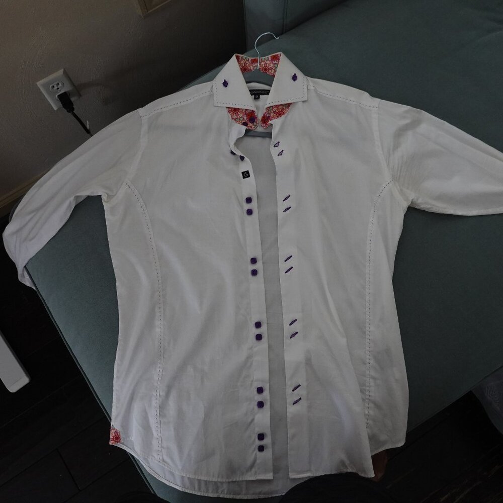 Bogosse Party Shirt - Size 3 - Medium - White - Floral neck